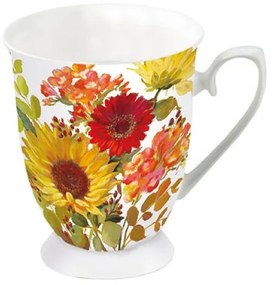 Napraforgó Virágos porcelánbögre talpas Sunny Flowers Cream 250ml