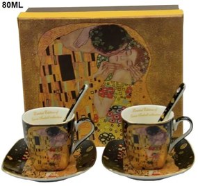 Porceláncsésze+alj,80ml,kanállal,2 személyes,Klimt: The Kiss