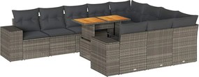 vidaXL 10 részes szürke polyrattan akácfa kerti ülőgarnitúra párnákkal