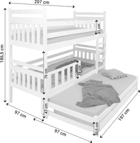 Wilsondo PETRA 5 emeletes ágy pótággyal - natúr borovi Méret: 180x80