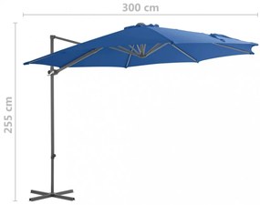 azúrkék konzolos napernyő acélrúddal 300 cm