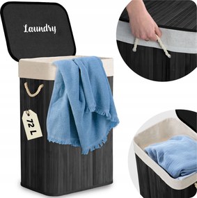 Massido 678001 Bambusz szennyestartó kosár fedéllel 72 l, sötétszürke