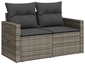 2 személyes szürke polyrattan kerti kanapé párnával