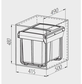 Hulladékgyűjtő GTV Practi Eco 450, szelektív, manuális működés, lágy záródás, 2*20 L edénnyel, fedéllel