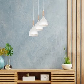 Csillár zsinóron NOAK WOOD 3xE27/15W/230V fehér/bükkfa