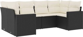 vidaXL 6 részes fekete polyrattan kerti ülőgarnitúra párnákkal