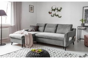 Stylish Stan világosszürke kinyitható bársony sarokkanapé, bal oldali - Miuform
