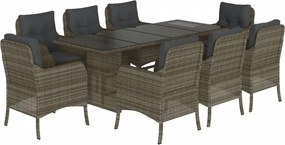 vidaXL 9 részes szürke polyrattan kerti étkezőgarnitúra párnával