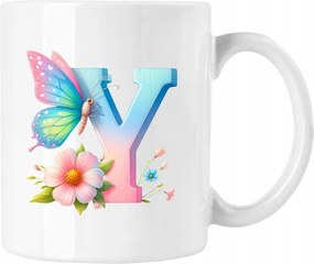 Pillangós bögre Y betűvel, fehér, 330 ml