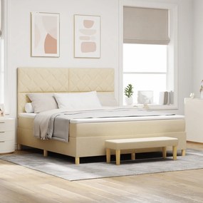 Box Spring Ágy matraccal és padlábbal, krém szövet