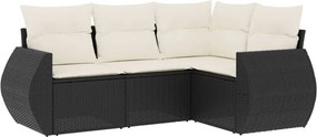 vidaXL 4 részes fekete polyrattan kerti ülőgarnitúra párnákkal