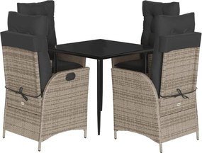 vidaXL 5 részes szürke polyrattan kerti étkezőgarnitúra párnával