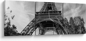 Kép - Eiffel-torony, fekete-fehér (órával) (90x30 cm)