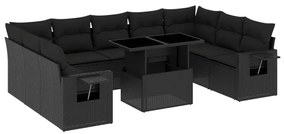 10 részes fekete polyrattan kerti ülőgarnitúra párnákkal