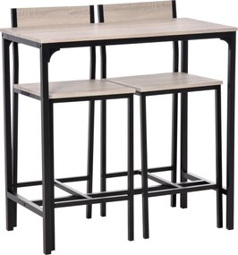 HOMCOM Bárasztal Szett - Bárasztal 2 Bárszék Konyhaasztal Háttámlás Székekkel Étkezőbe, Konyhába, Természetes Fa | Aosom