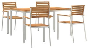 5 részes Kerti étkező garnitúra Tömör fából, Kültéri étkező asztal 150x90x75 cm Tömör fából, Összecsukható kerti székek 4 db Tömör fából és acélból