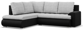 Tokio sarokkanapé, L alakú háttámlával, 2 ágyneműtartóval, fonott + műbőr, baloldali, szürke - fekete