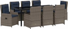 vidaXL Kert étkező szett 9 pcs Szürke Poli rattan