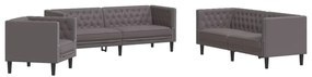 3 részes szürke műbőr Chesterfield kanapégarnitúra