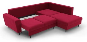 Piros bársony kinyitható tárolóhelyes sarokkanapé (jobb oldali-L alakú) Kyoto – Cosmopolitan Design
