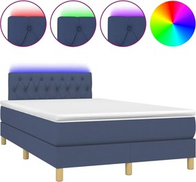 vidaXL kék szövet rugós és LED-es ágy matraccal 120x190 cm