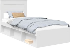 vidaXL Ágykeret fejtámlával Fehér 90 x 200 cm Tömör fenyőfa