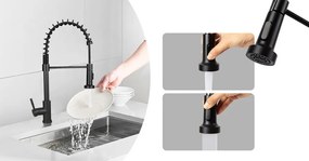 Mosogató csaptelep flexibilis csővel, levehető zuhanyfejjel, fekete