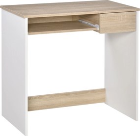 HOMCOM Íróasztal a Hálószobába, Fa PC Íróasztal, Számítógépes Asztal Billentyűzet Polccal, Tölgy és Fehér | Aosom