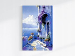 Vászonkép Canvas Tájkép Kilátás Görögország Tenger Ház Terasz Virágok 80x120