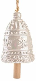 Nagy kerámia csengő hópelyhekkel 16 cm, krémes gyöngyház