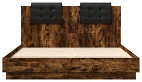 füstös tölgy színű ágykeret fejtámlával és LED-ekkel 140x200 cm