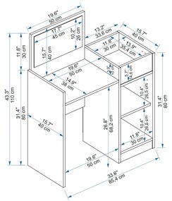 Fésülködőasztal Kudopa 2 (fehér) . 1094102