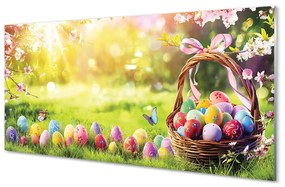 Üvegképek Kosár tojás virág rét 120x60cm
