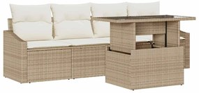 vidaXL Kerti Kanapé Szett tárolóval 5 pcs Bézs Poli rattan