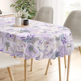 Goldea ovális pamut terítő - patchwork levandula és pillangó mintás 120 x 200 cm