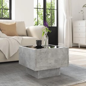 Betonszürke szerelt fa kisasztal LED-del 40 x 40 x 30 cm
