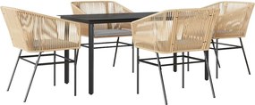 vidaXL 5 észes barna polyrattan üveg kerti étkezőgarnitúra párnával
