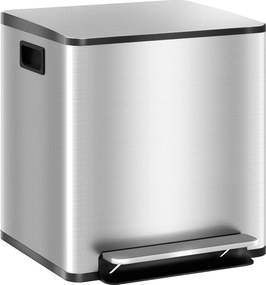 HOMCOM 2 rekeszes 15L konyhai pedálos szemetes még lágyan záródó fedéllel, rozsdamentes acélból és PP-ből, 41.8x36.7x44 cm, Ezüst | Aosom