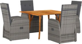 vidaXL Kert étkező szett párnával 5 pcs Szürke polirattan