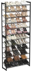 Cipőtartó polc 2x6 szintes fém háló polcokkal, fekete 92x30x220cm