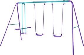 Outsunny Fém Kerti Hinta Szett Állítható Magasságú Hintákkal 3 Éves Kor Felett, Kétszemélyes Hinta Rákkal Teraszra 280x140x176 cm Kék és Lila | Aosom