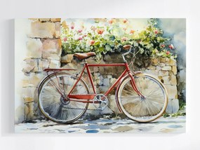 Poszter Régi Piros Kerékpár Fal Virágok Macskakő 60x40