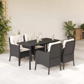 5 részes fekete polyrattan kerti étkezőgarnitúra párnákkal