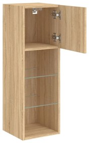 2 db sonoma tölgy színű TV-szekrény LED-ekkel 30,5x30x90 cm