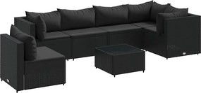 vidaXL 7 részes fekete polyrattan kerti ülőgarnitúra párnákkal