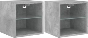 vidaXL 2 db betonszürke fali TV-szekrény LED-ekkel 30 x 28,5 x 30 cm