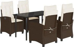 vidaXL 5 részes barna polyrattan kerti étkezőgarnitúra párnákkal