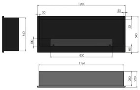 InFire - Beépített BIO kandalló 120x50 cm 3kW fekete