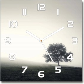 Négyzet alakú üveg falióra Magányos fa 30x30 cm