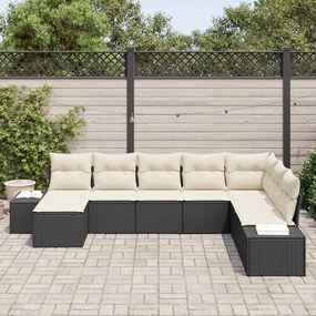 Kerti Kanapé Szett 8 pcs Fekete és krémszínű 319 x 209 x 85 cm